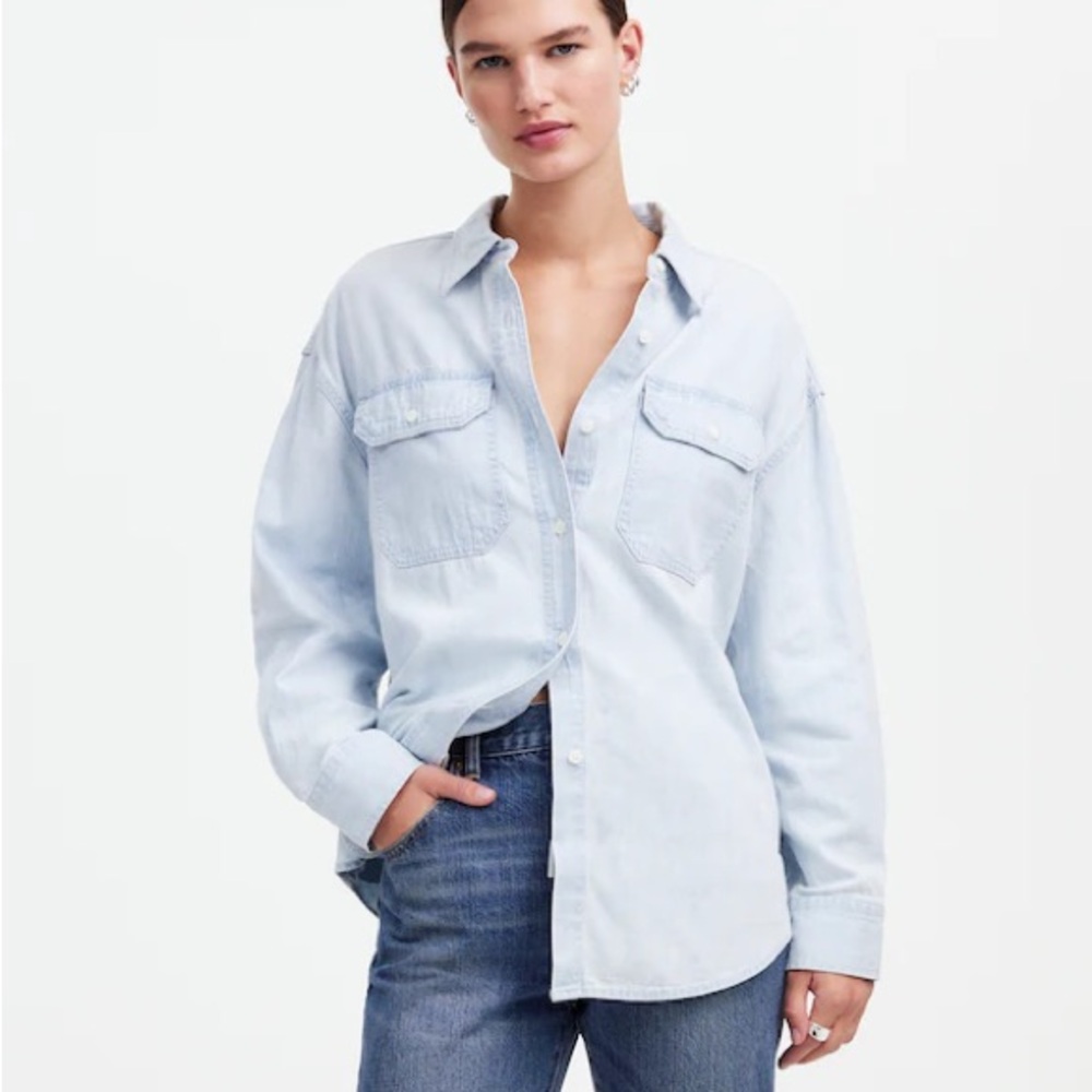 Alexa Chung for Madewell Oversized Denim Shirt in Dunklin Wash